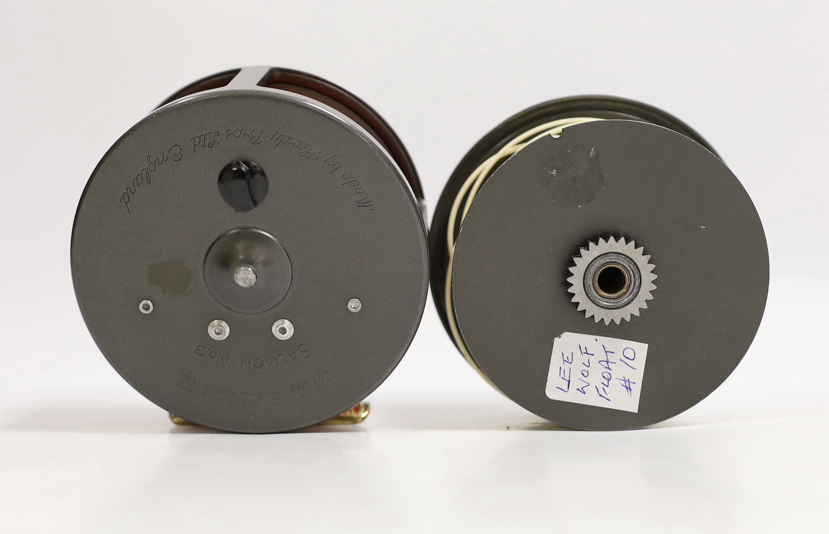 A Hardy Marquis salmon No. 3 reel and spare spool, both in House of Hardy blue soft cases (2)